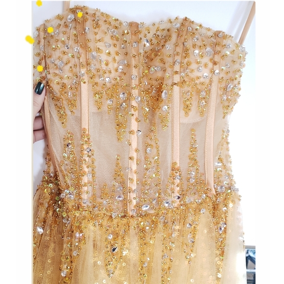 JJs house A-line Sweetheart Floor-Length Tulle Sequin Prom Dresses With Beading - Picture 3 of 16